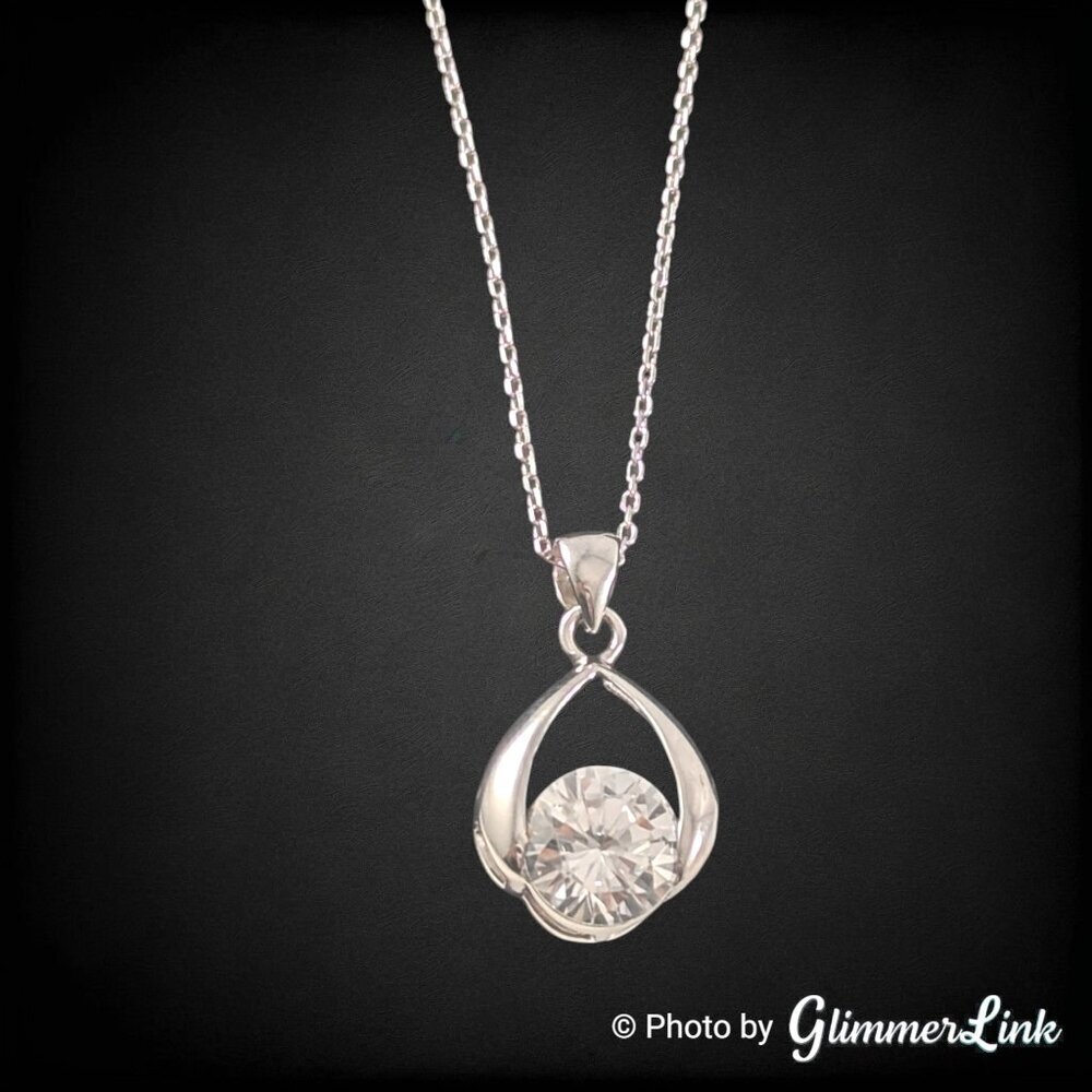 Sterling Silver Teardrop Cubic Zirconia Pendant Necklace 16 Inch Chain